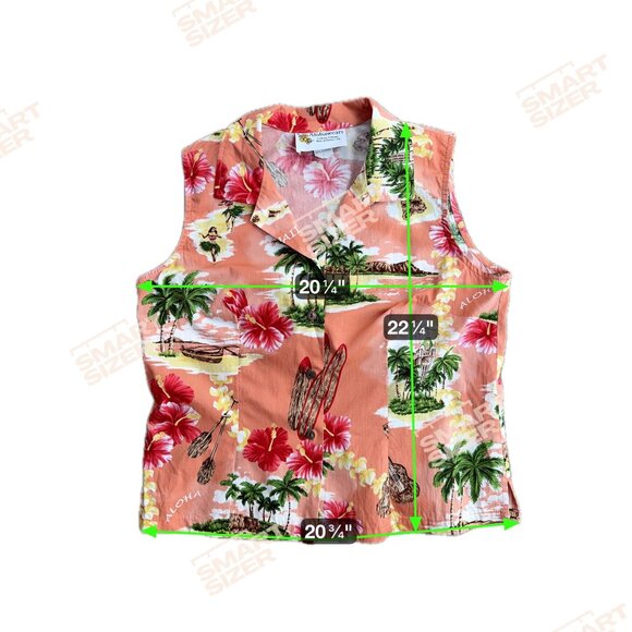 Vintage Alohawears Hawaiian Sleeveless Size L Hula Dancer Hibiscus Hawaii Scenic - Picture 2 of 7